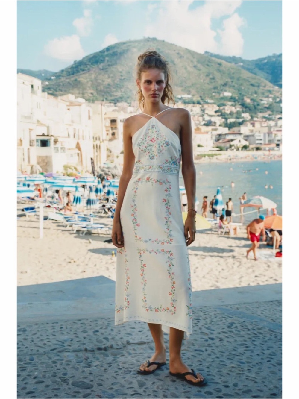 NWT Zara Linen Printed Midi Dress size Small
